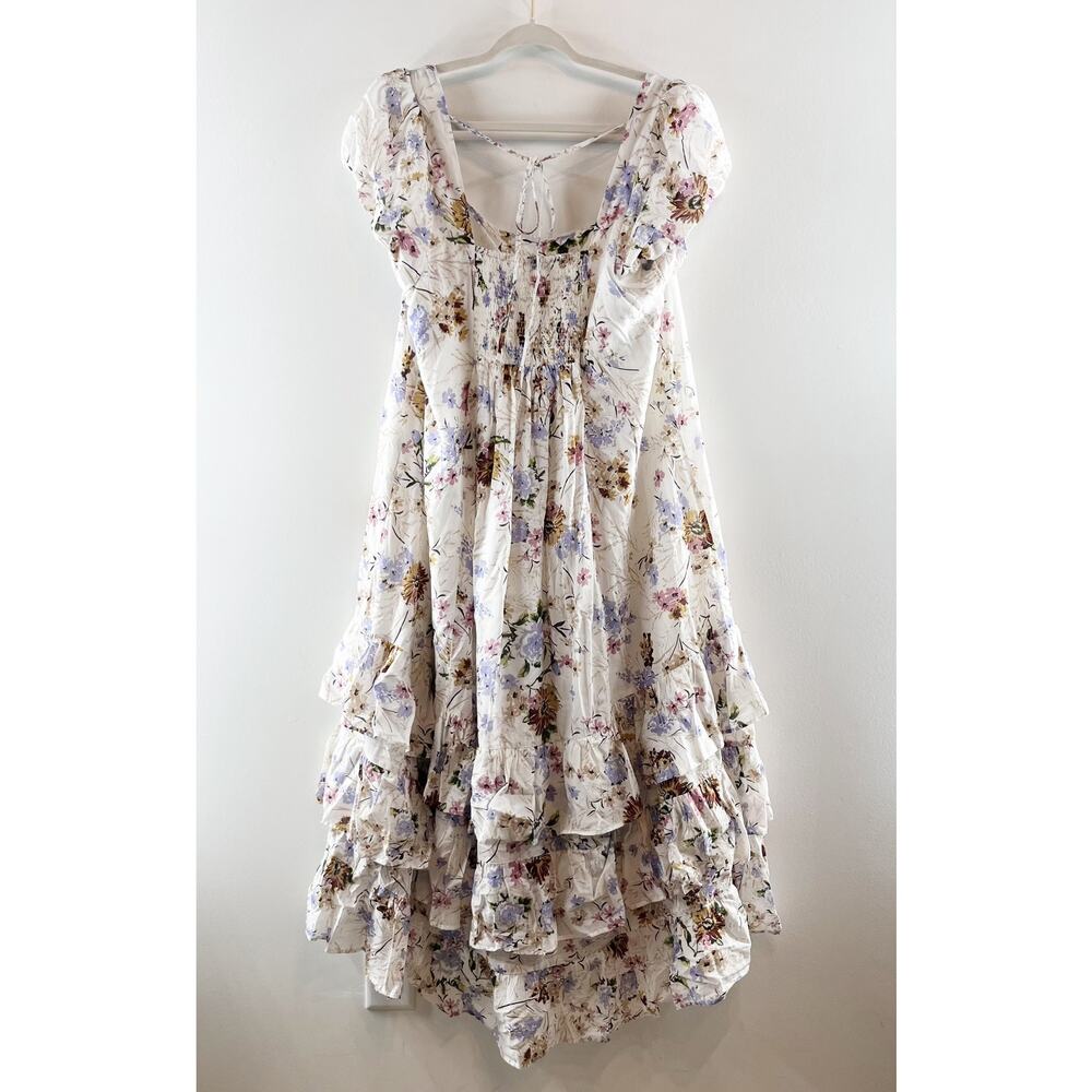 Anthropologie Tiered Ruffle Hem Floral Cap Sleeve Maxi Dress White 1X - Picture 5 of 9